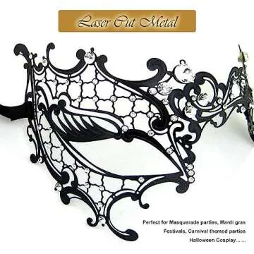 MYMENU Masquerade Mask for Women Shiny Rhinestone Venetian Party Prom Ball Metal Mask (Half Face)