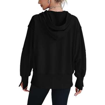 GREAIDEA Womens Hoodies Oversized Sweatshirt Casual Long Sleeve Side Slit High Low Ribbed Knit Hem Pullover Y2K Clothes Black