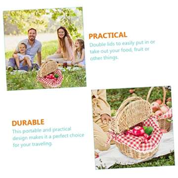 Alipis Rattan Picnic Basket Wicker Bread Basket Wicker Basket with Handle Outdoor Picnic Kids Blankets Wood Decor Kids Wooden Picnic Supply Handheld Food Basket Wood Chips Lovers