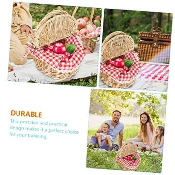 Alipis Rattan Picnic Basket Wicker Bread Basket Wicker Basket with Handle Outdoor Picnic Kids Blankets Wood Decor Kids Wooden Picnic Supply Handheld Food Basket Wood Chips Lovers