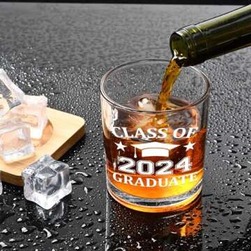 Futtumy Graduation Gifts, Graduation Gifts for Him, Class of 2024 Graduate 10 oz Whiskey Glass, 2024 Graduation Gifts, College High School Masters Graduation Gift, Graduation Gifts for Men Friend