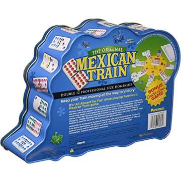 Puremco Mexican Train Double 12 Professional Size Dominoes with Bonus Chickenfoot Game Included Trav...