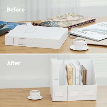 JiaWei White Magazine File Holders, 3 Packs Sturdy Cardboard File Rack, Office Organization Desktop Storage File Box Binder for Shelves and Desk, Folder Holder for Office or Classroom