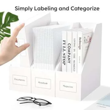 JiaWei White Magazine File Holders, 3 Packs Sturdy Cardboard File Rack, Office Organization Desktop Storage File Box Binder for Shelves and Desk, Folder Holder for Office or Classroom