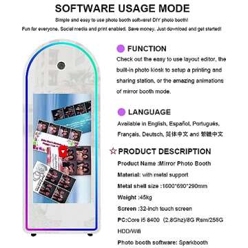 ROOMEDAL Magic Mirror Photo Booth for Camera, with 32in Touch All-in-one, Selfie Camera Photo Booth Selfie Station, Flight Case,for Parties,Wedding,Exhibition