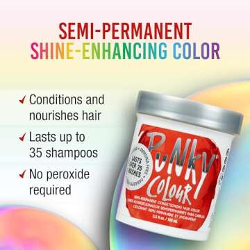 Punky Fire Semi Permanent Conditioning Hair Color, Non-Damaging Hair Dye, Vegan, PPD and Paraben Fre...