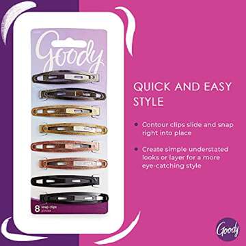 Goody Metal Contour Hair Snap Clips 8 Count - Assorted Colors
