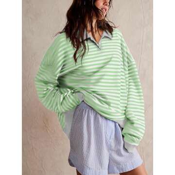 OSTAUG Oversized Sweatshirt for Women Loose Striped Fall Outfits Casual Crewneck Athletic Pullover Y...