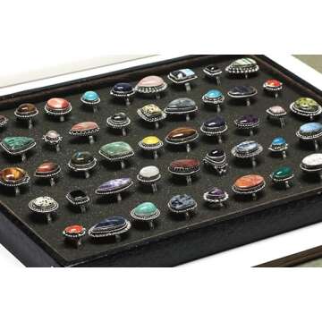 Carats Chunky Silver Rings Pack for Women - 10 Pcs - Stackable Fashion Ring Set, Silver Plated Statement Knuckle Handmade Gemstone Gothic Vintage Rings for Women