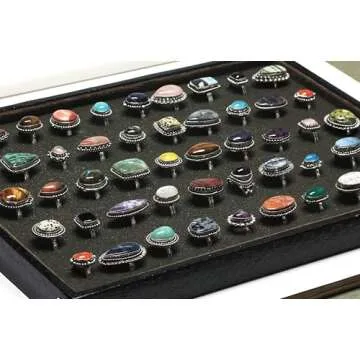 Carats Chunky Silver Rings Pack for Women - 10 Pcs - Stackable Fashion Ring Set, Silver Plated Statement Knuckle Handmade Gemstone Gothic Vintage Rings for Women