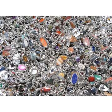 Carats Chunky Silver Rings Pack for Women - 10 Pcs - Stackable Fashion Ring Set, Silver Plated Statement Knuckle Handmade Gemstone Gothic Vintage Rings for Women