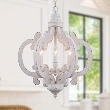 FebFurniture Cottage Wooden Chandelier, 6 Candle Light Farmhouse Chandelier, French Country Chandele...