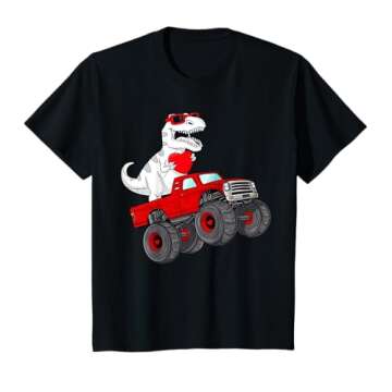 Valentine's Day T Rex Riding A Monster Truck Funny Toddler Boys T-Shirt