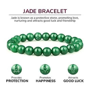 Crystal Vibe Green Jade Bracelet - Healing Crystal Wealth Bracelet - Jade Bracelet for Women Men - Bring Good Luck Prosperity and Emotional Balance - Adjustable Size