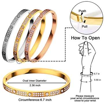 Love Friendship Bracelets Bangle Gold Silver with Cubic Zirconia Stainless Steel Jewelry Oval Bracel...