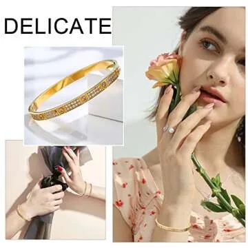 Love Friendship Bracelets Bangle Gold Silver with Cubic Zirconia Stainless Steel Jewelry Oval Bracelet Birthday for Her Women with Gifts Box (Gold, Stainless Steel)