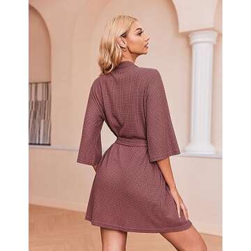 Ekouaer Robes for Women Waffle Knit Bathrobe Soft Lightweight Knee Length Loungewear