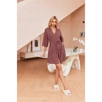 Ekouaer Robes for Women Waffle Knit Bathrobe Soft Lightweight Knee Length Loungewear