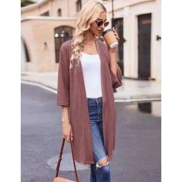 Ekouaer Robes for Women Waffle Knit Bathrobe Soft Lightweight Knee Length Loungewear