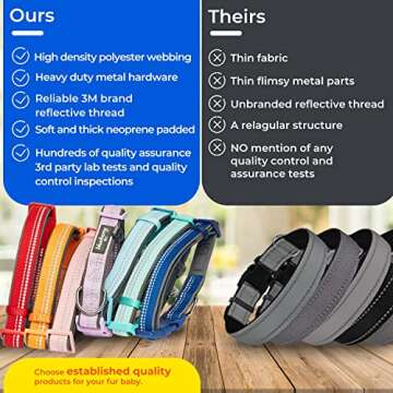 Blueberry Pet Soft & Safe 3M Reflective Neoprene Padded Adjustable Dog Collar - Mint Blue Pastel Color, Large, Neck 18"-26"