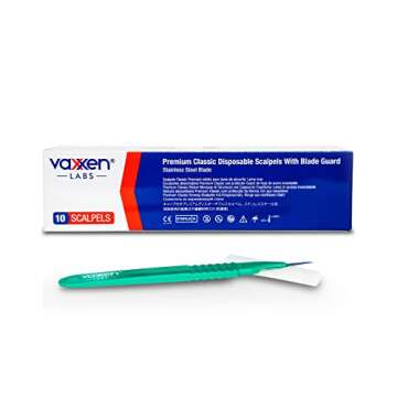 Vaxxen Labs Stainless Steel [Size 10/Box of 10], Individually Wrapped - Sterile Scalpel with Surgical Blades and Graduated Handles used for Dermaplaning, Podiatry, Acne & Dissection