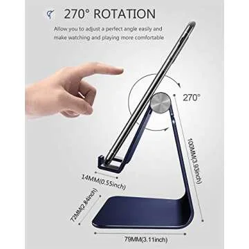 Adjustable Cell Phone Stand, CreaDream Phone Stand, Cradle, Dock, Holder, Aluminum Desktop Stand Compatible With Phone Xs Max Xr 8 7 6 6s Plus SE Charging, Accessories Desk,All Mobile Phones-Navy Blue