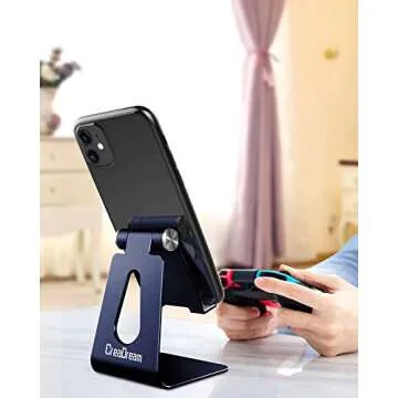 Adjustable Cell Phone Stand, CreaDream Phone Stand, Cradle, Dock, Holder, Aluminum Desktop Stand Compatible With Phone Xs Max Xr 8 7 6 6s Plus SE Charging, Accessories Desk,All Mobile Phones-Navy Blue