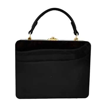 Boutique De FGG Novelty Acrylic Shoulder Bag for Women, Designer Box Clutch Tote Purse & Crossbody Handbag Evening Bag,Small,Black Boombox Radio