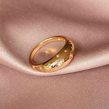 Suxerlry Trendy 18k gold plated Star Engraved Chunky Stackable Dome Rings Jewelry