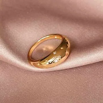 Suxerlry Gold Plated Star Engraved Stackable Dome Rings