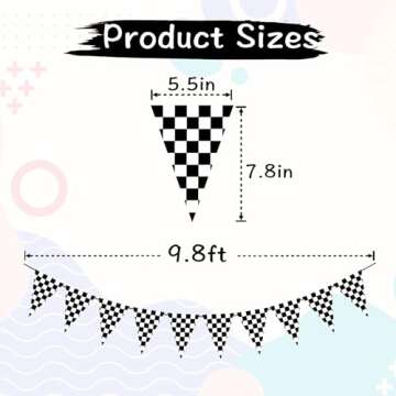 VILIFEVER 2 Pieces Black and White Checkered Flags Banner, Double Sided Checkered Pennant Banner for...