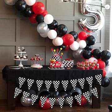 VILIFEVER 2 Pieces Black and White Checkered Flags Banner, Double Sided Checkered Pennant Banner for Racing Party Decorations Race Car Baby Shower Birthday Party Supplies