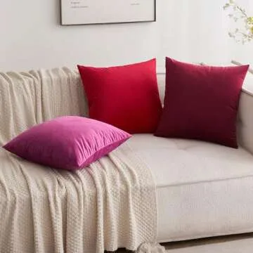 MIULEE Velvet Soft Decorative Pillow Covers Set - 20x20 Wine Red