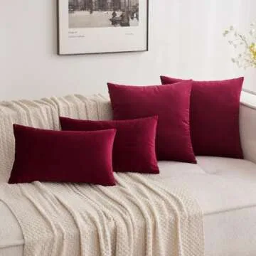 MIULEE Velvet Soft Decorative Pillow Covers Set - 20x20 Wine Red