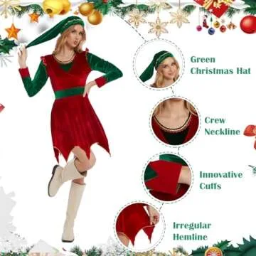YIGMAW Elf Costume Women Adult JovieElf Halloween Christmas Outfits for Women Cosplay with Brooch Socks (S)