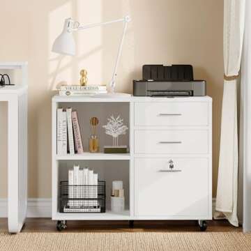 YITAHOME Wood File Cabinet, 3 Drawer Mobile Lateral Filing Cabinet, Storage Cabinet Printer Stand with 2 Open Shelves for Home Office Organization,White