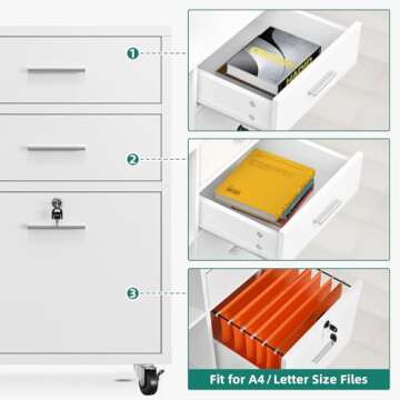YITAHOME Wood File Cabinet, 3 Drawer Mobile Lateral Filing Cabinet, Storage Cabinet Printer Stand with 2 Open Shelves for Home Office Organization,White