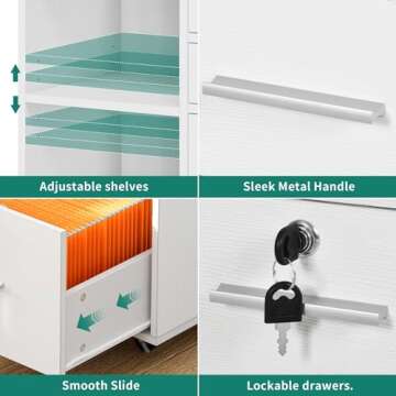 YITAHOME Wood File Cabinet, 3 Drawer Mobile Lateral Filing Cabinet, Storage Cabinet Printer Stand with 2 Open Shelves for Home Office Organization,White