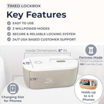 Mindsight Timed Lock Box | Unplug from Phones, Video Games, Social Media, Snacks & Cravings | 3 Modes based on Willpower | Easy to Use | Out of Sight ~ Out of Mind | Boost Your Mental Wellness