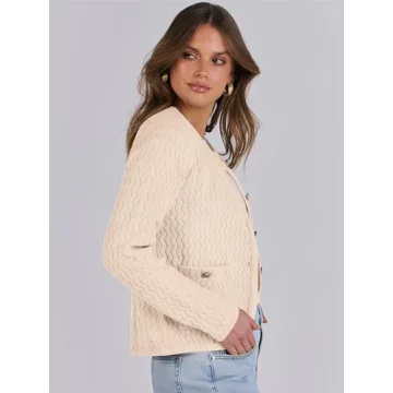Caracilia Women's Cropped Cardigan Sweaters Open Front Button Down Dressy Casual Classic Knit Lady Jackets Spring Outerwear Cream Beige XL