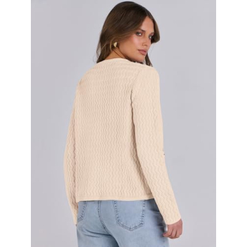 Caracilia Women's Cropped Cardigan Sweaters Open Front Button Down Dressy Casual Classic Knit Lady Jackets Spring Outerwear Cream Beige XL