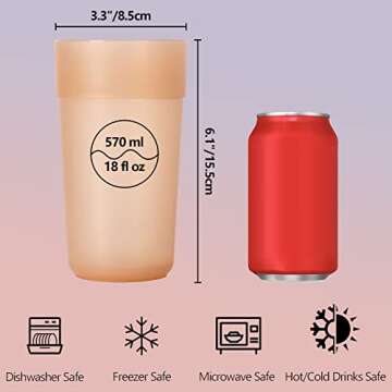 Reusable Plastic Water Tumblers, 18oz Colorful Water Cups, Set of 8 Cute Drinking Glasses, BPA-Free, Dishwasher/Microwave Safe, Unbreakable Cups for Juice, Party, Kitchen and Camping (4 Colors)