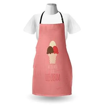 Lunarable Ice Cream Apron, All You Need Words on Grunge Backdrop 3 Scoops in a Cone Print, Unisex Ki...