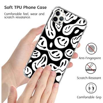Fisgerod Black and White Smile Face iPhone Case for iphone 11 Pro, Trippy Aesthetic Melting Case for Girls Boys Women Men, Unique Trendy TPU Bumper Cover Case for iphone 11 Pro