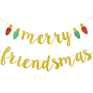 Gold Merry Friendsmas Banner Friendsmas Christmas Banner Merry Friendsmas Party Decorations for Frie...
