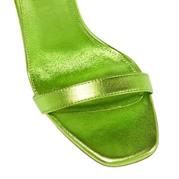 LauraVicci Women Heeled Sandals Ankle Straps Rhinestone Crystal Chunky Block Open Toe Slip on Wedding Slip on Wedding Party Evening Dress Shoes Green Size 7.5