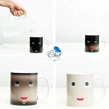 Color Changing Funny Mug Magic Coffee & Tea Heat Changing Sensitive Cup 12 oz White Face Design Drinkware Ceramic Mugs Morning Birthday Christmas Gift Idea for Mom Dad Women Men
