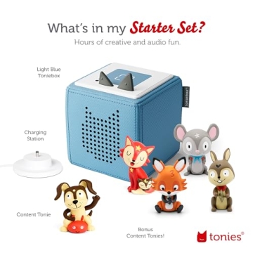 Toniebox Audio Player Starter Set with Counting Songs, Bedtime Songs, Sing-Along Songs, Travel Songs, and Playtime Puppy - Listen, Learn, and Play with One Huggable Little Box - Light Blue