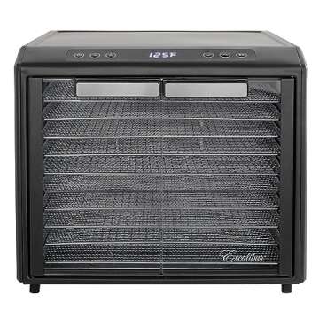 Excalibur Electric Food Dehydrator Select Series 10-Tray with Adjustable Temperature Control Includes Chrome Plated Drying Trays Stainless Steel Construction and Glass French Doors, 800-Watts, Black
