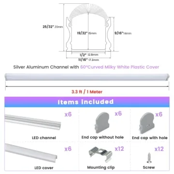 Muzata 6Pack U108 3.3FT LED Strip Channel for Spotless Lighting